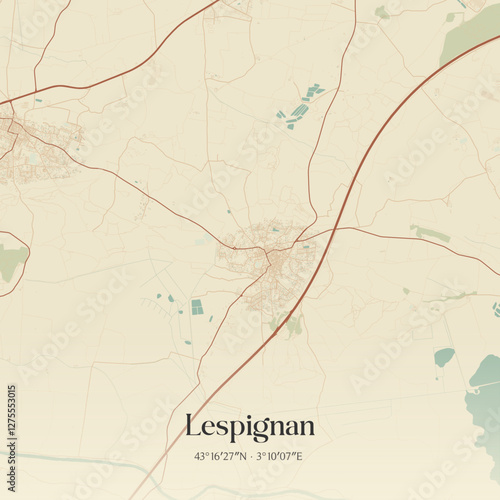 Vintage map of Lespignan, France.
