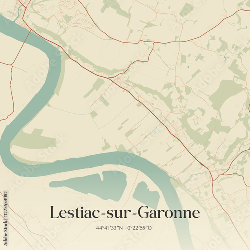 Vintage map of Lestiac-sur-Garonne, France.
