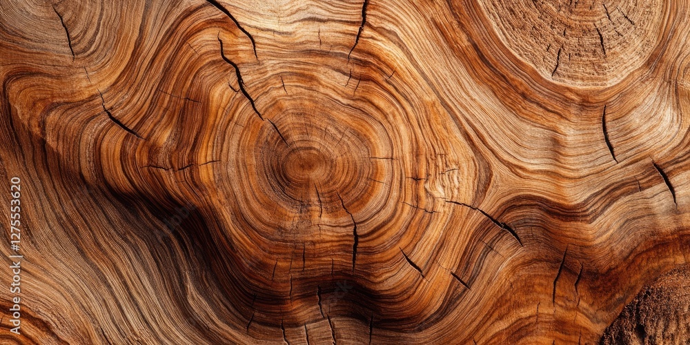 Natural wooden texture featuring intricate grain patterns and warm brown tones, with concentric circles at center and lighter wood edges surrounding. Natural wooden texture featuring intricate grain patterns and warm brown tones, with concentric circles at center and lighter wood edges surrounding.