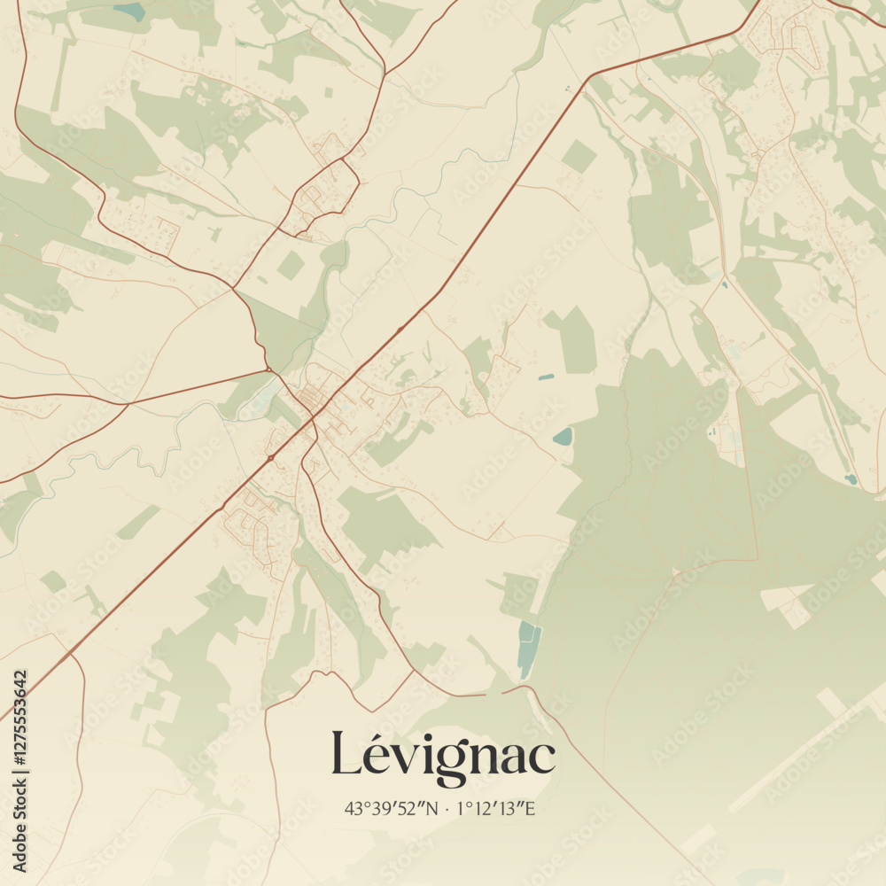 Fototapeta premium Vintage map of Lévignac, France.