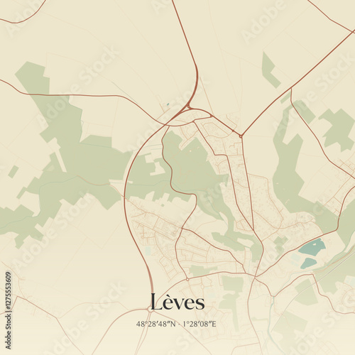 Vintage map of Lèves, France.