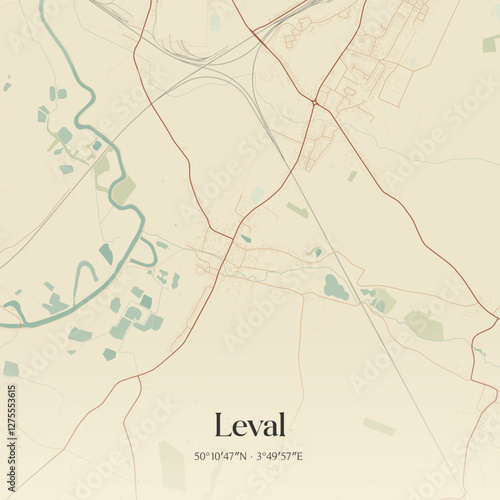 Vintage map of Leval, France.