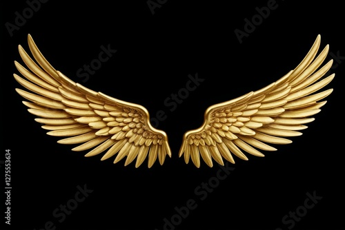 a close up of a pair of gold wings on a black background