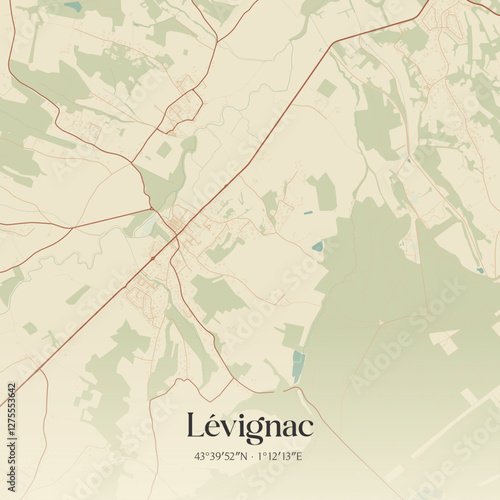 Vintage map of Lévignac, France.