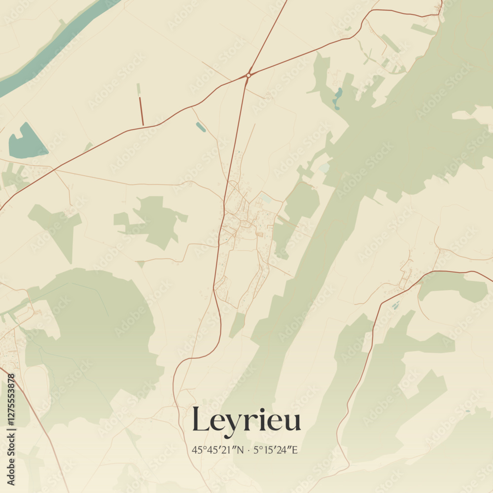 Fototapeta premium Vintage map of Leyrieu, France.