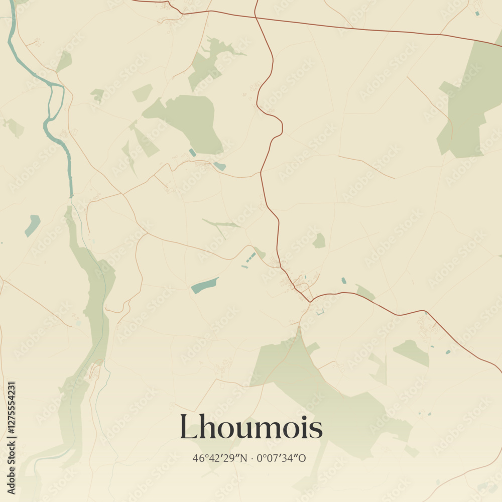 Fototapeta premium Vintage map of Lhoumois, France.
