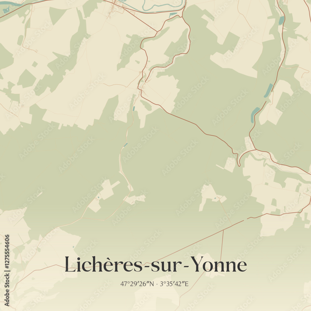 Fototapeta premium Vintage map of Lichères-sur-Yonne, France.