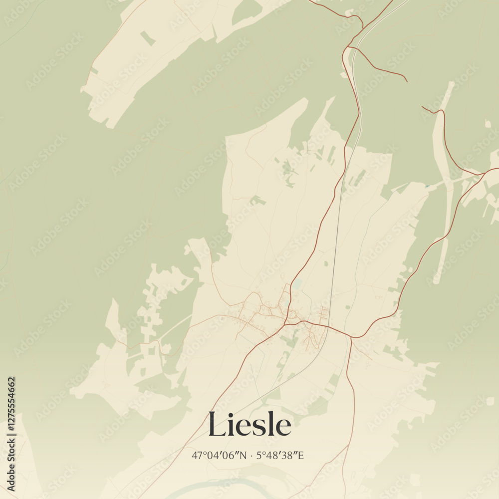 Obraz premium Vintage map of Liesle, France.