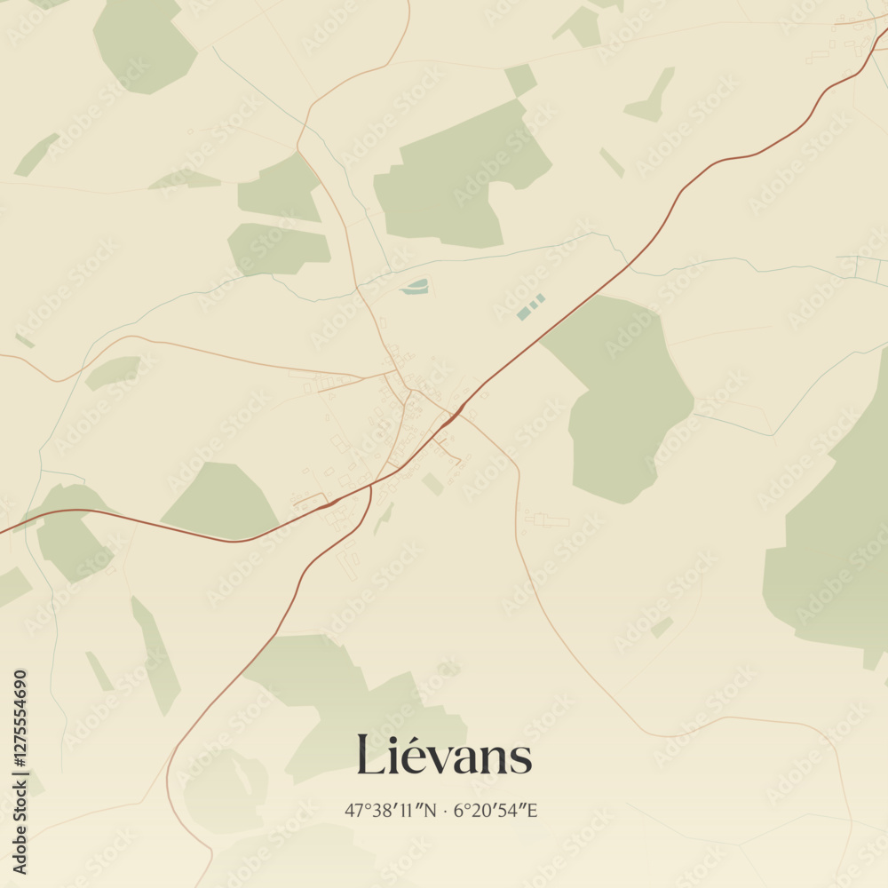 Fototapeta premium Vintage map of Liévans, France.
