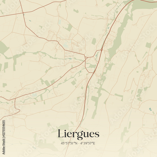 Vintage map of Liergues, France.