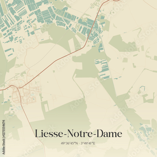 Vintage map of Liesse-Notre-Dame, France.