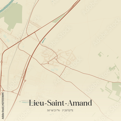 Vintage map of Lieu-Saint-Amand, France.