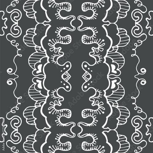 grey and white abstract hand-drawn doodle pattern, waves or curls background. Seamless pattern for design wallpapers
