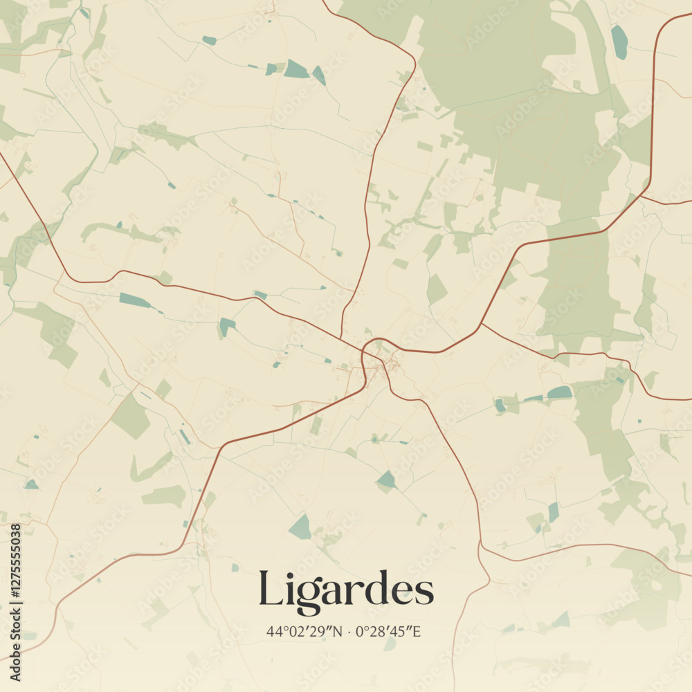 Fototapeta premium Vintage map of Ligardes, France.