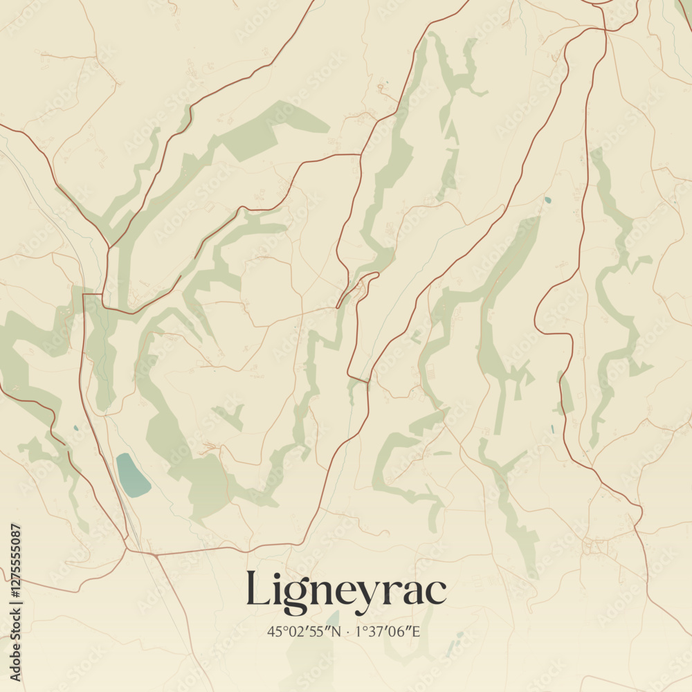 Fototapeta premium Vintage map of Ligneyrac, France.