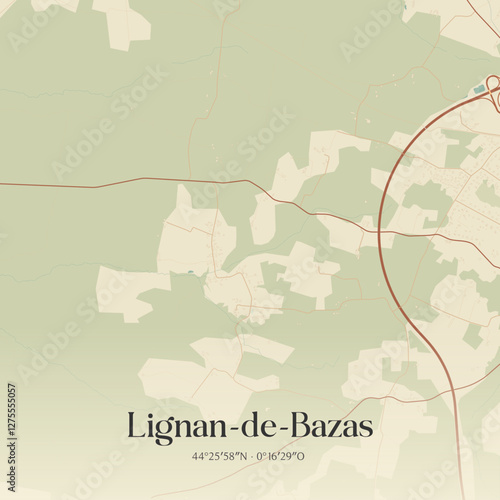 Vintage map of Lignan-de-Bazas, France.