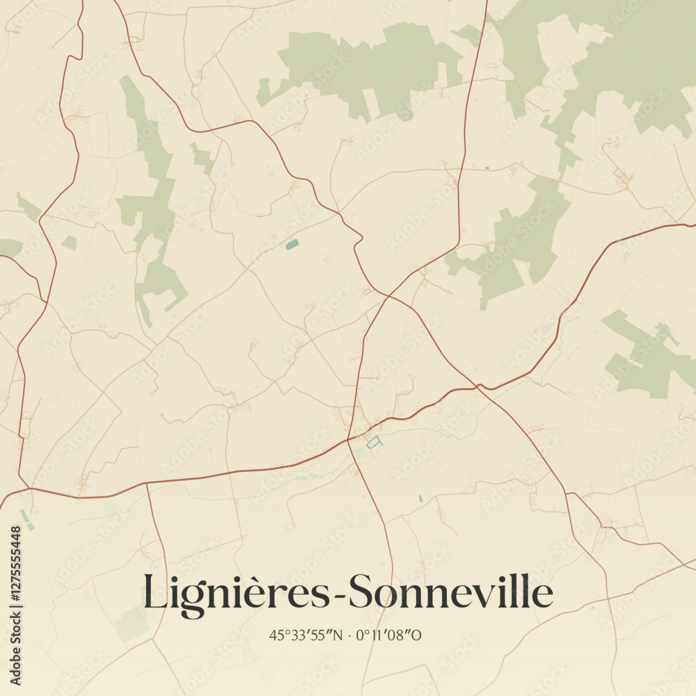 Naklejka premium Vintage map of Lignières-Sonneville, France.