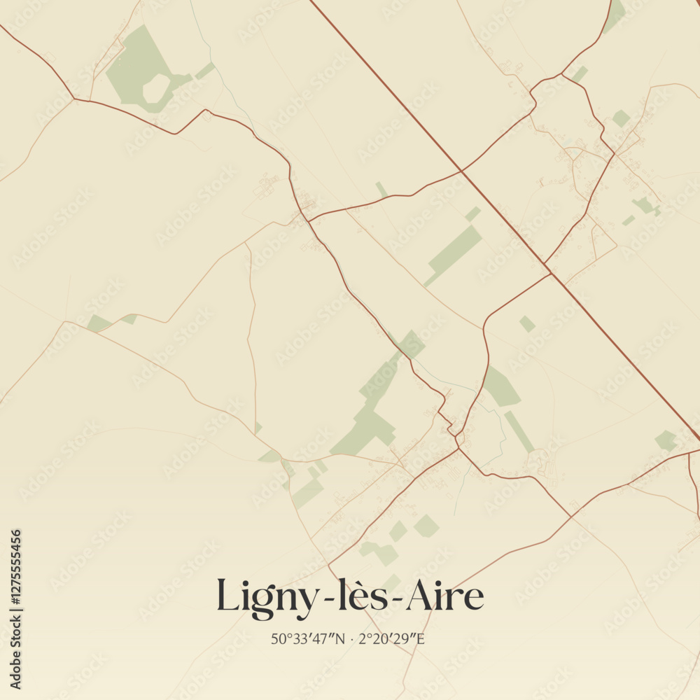 Fototapeta premium Vintage map of Ligny-lès-Aire, France.