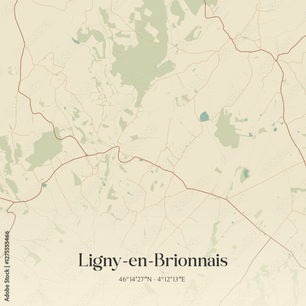 Fototapeta premium Vintage map of Ligny-en-Brionnais, France.