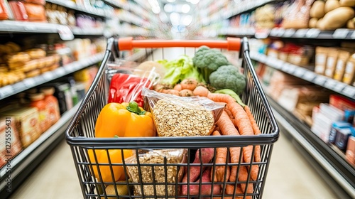 Wallpaper Mural Fresh Organic Produce and Groceries in Shopping Cart at Supermarket Torontodigital.ca