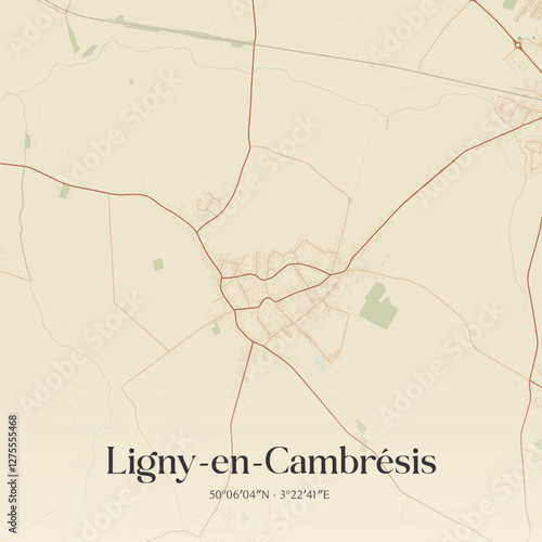 Vintage map of Ligny-en-Cambrésis, France.