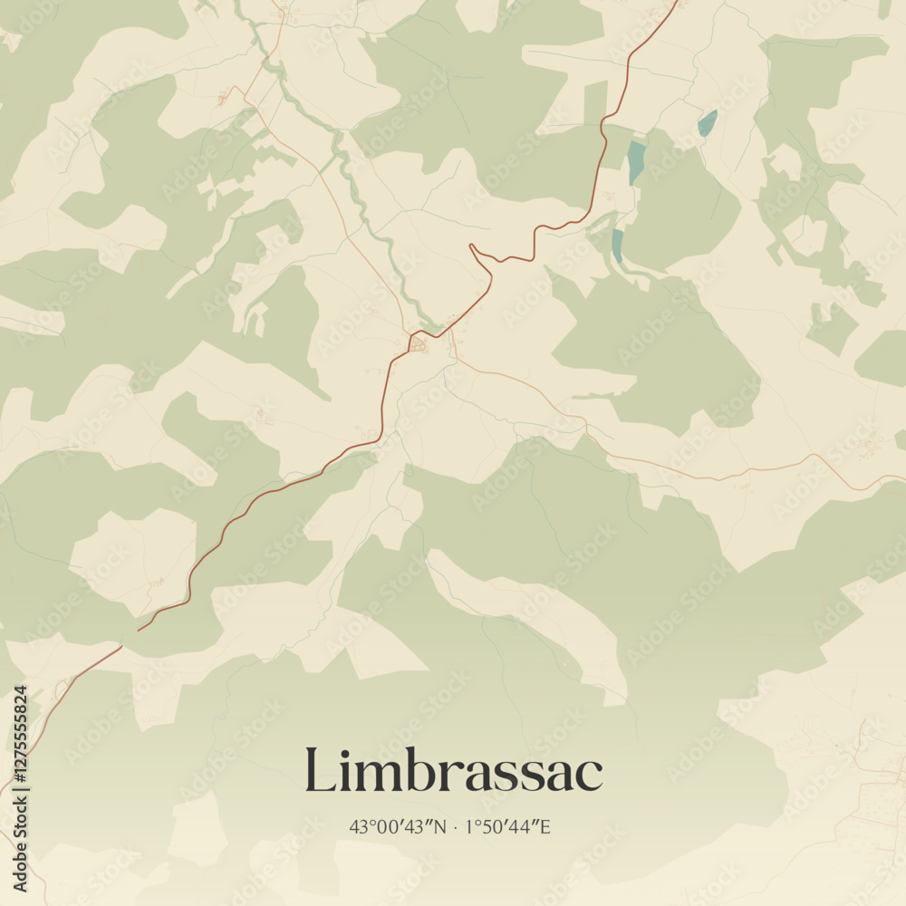 Fototapeta premium Vintage map of Limbrassac, France.