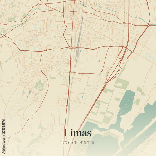 Vintage map of Limas, France.