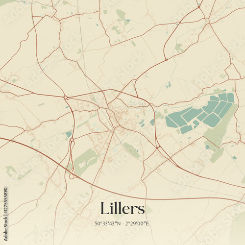 Vintage map of Lillers, France.