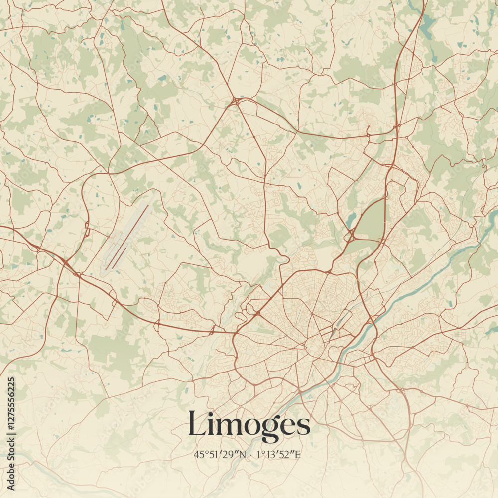 Fototapeta premium Vintage map of Limoges, France.
