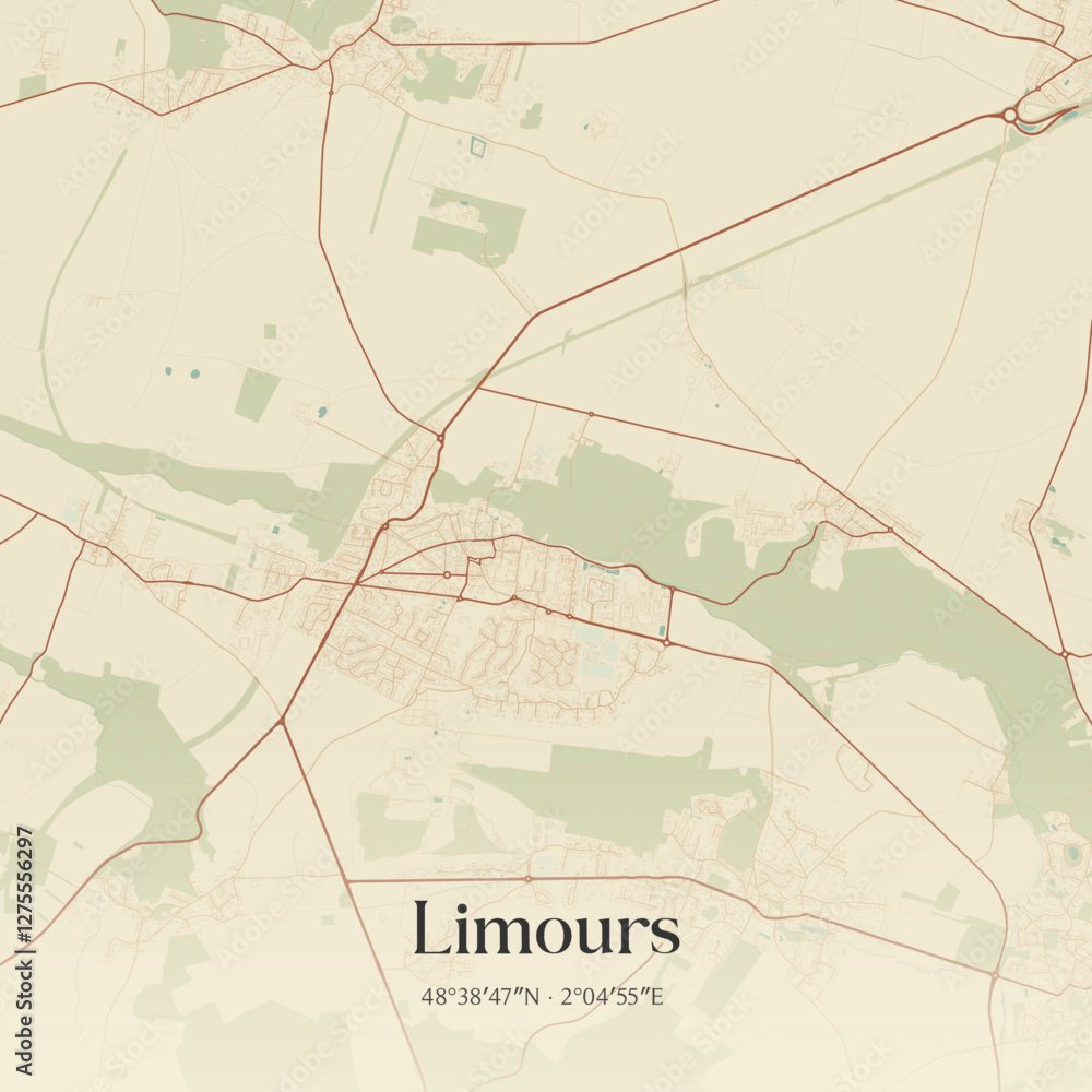 Obraz premium Vintage map of Limours, France.