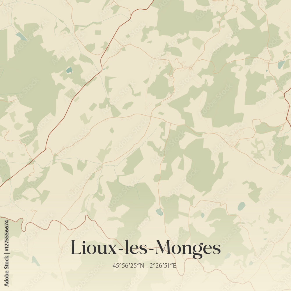 Fototapeta premium Vintage map of Lioux-les-Monges, France.