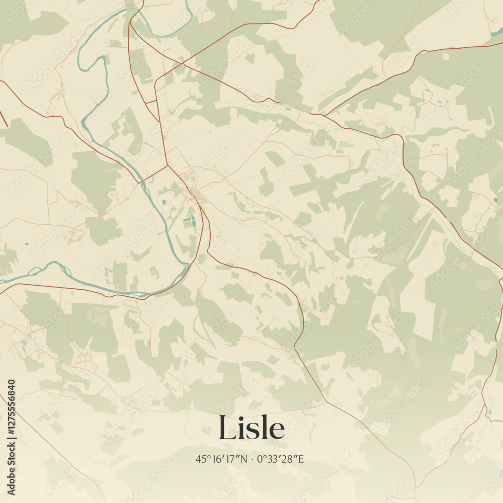 Fototapeta premium Vintage map of Lisle, France.