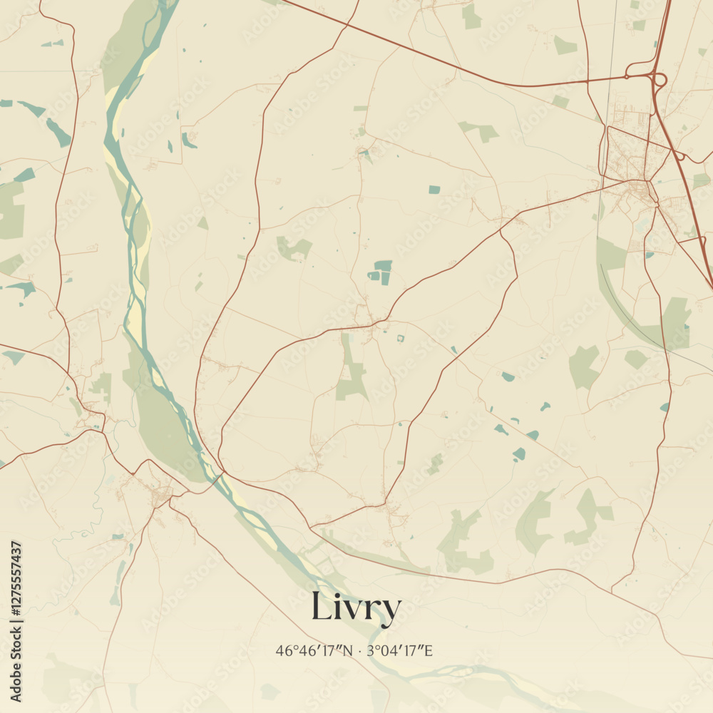 Fototapeta premium Vintage map of Livry, France.
