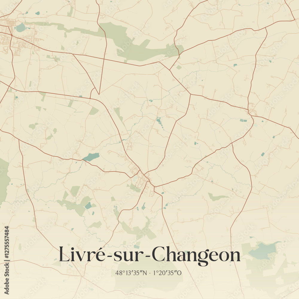 Fototapeta premium Vintage map of Livré-sur-Changeon, France.