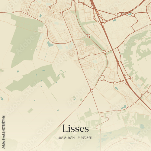 Vintage map of Lisses, France.