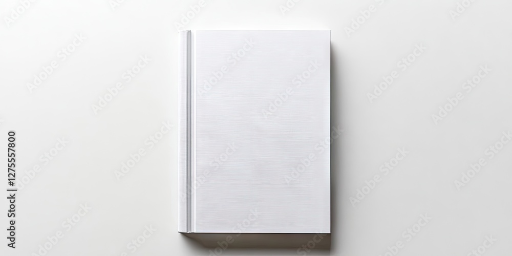 Blank white hardcover book viewed from above, centered on a bright white background, highlighting its simple design and clean lines. Blank white hardcover book viewed from above, centered on a bright white background, highlighting its simple design and clean lines.
