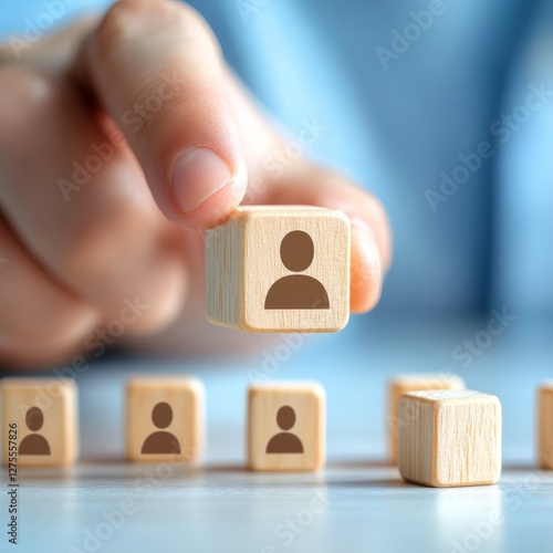 Human resource management, person adds icon block symbolizing workforce recruitment and team building