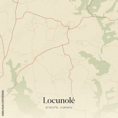 Vintage map of Locunolé, France.