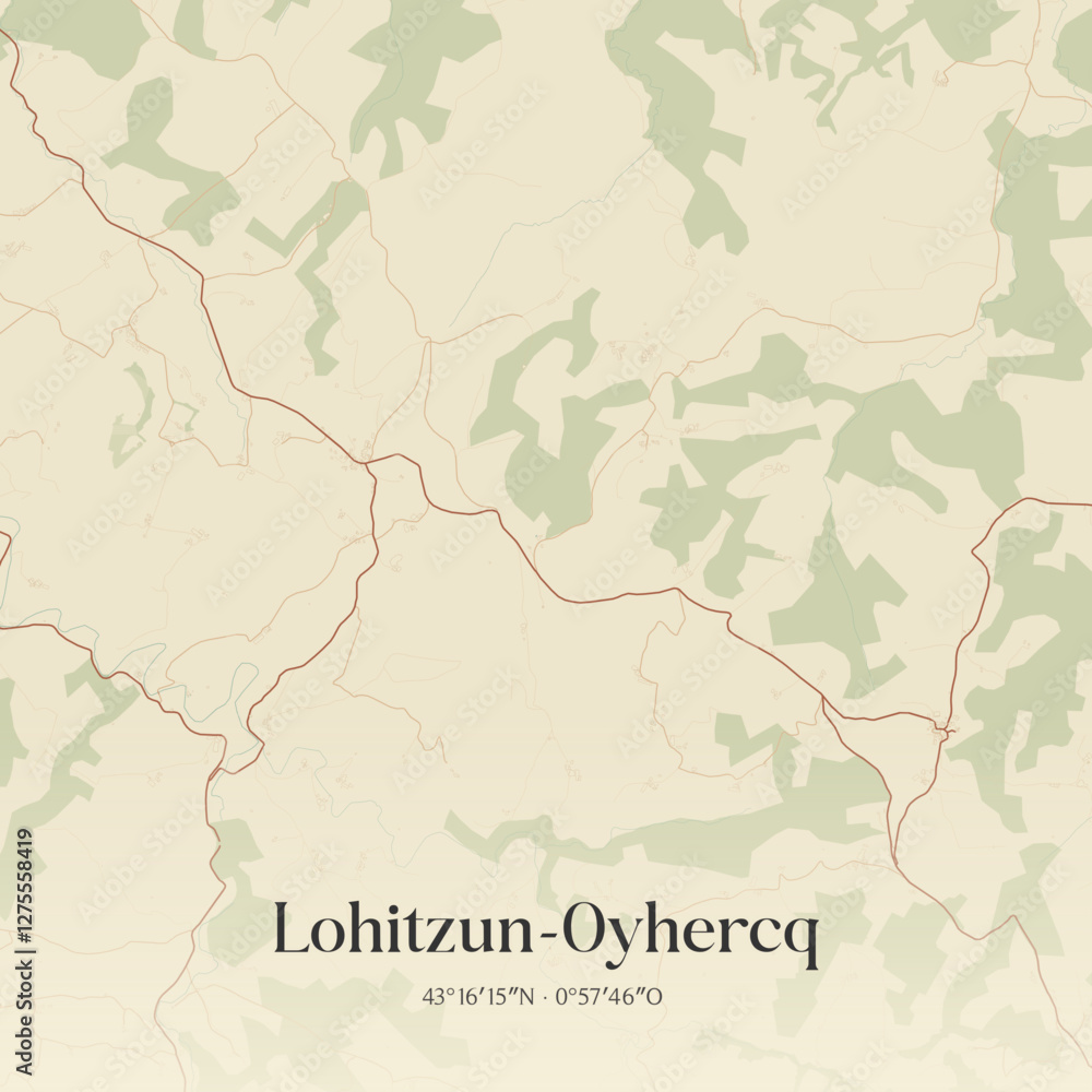 Fototapeta premium Vintage map of Lohitzun-Oyhercq, France.
