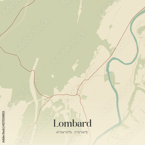 Vintage map of Lombard, France.