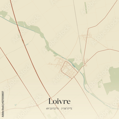 Vintage map of Loivre, France.