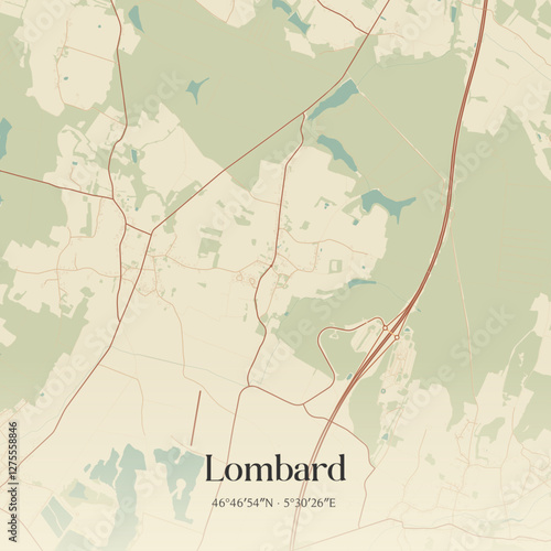 Vintage map of Lombard, France.