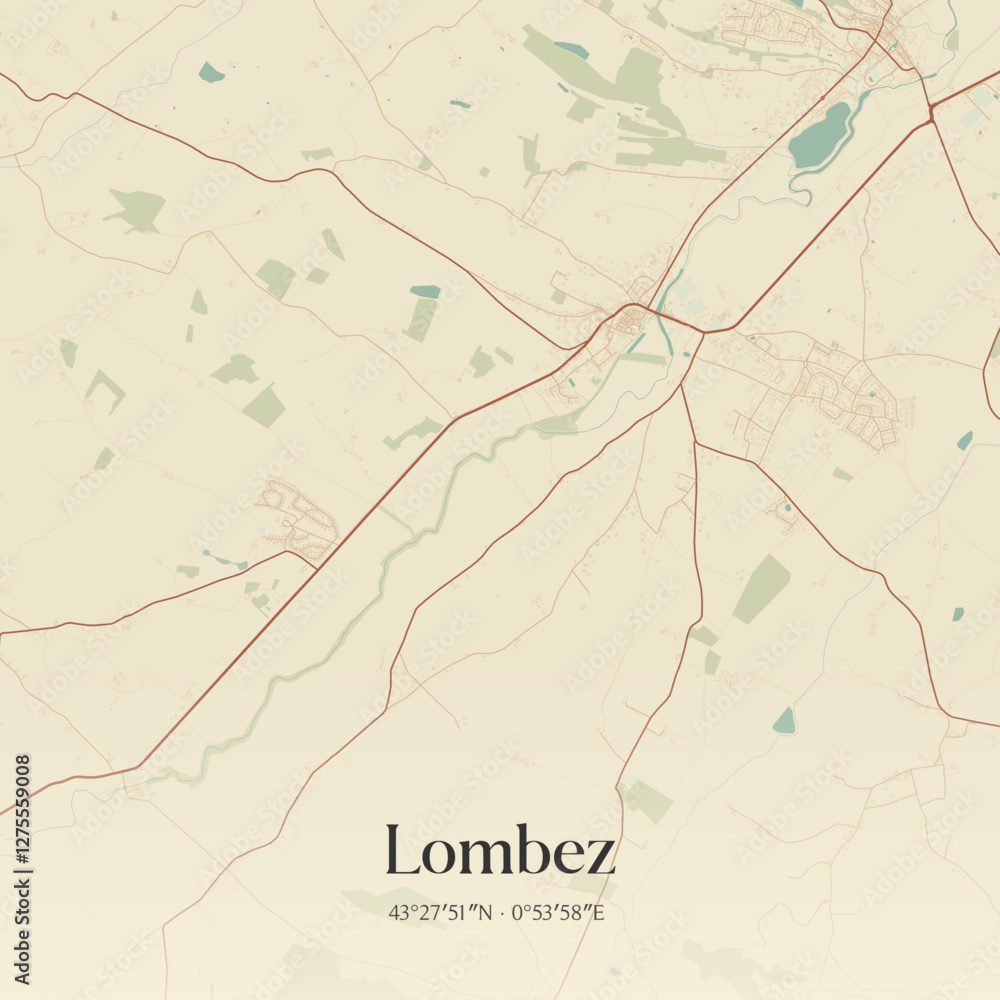 Fototapeta premium Vintage map of Lombez, France.