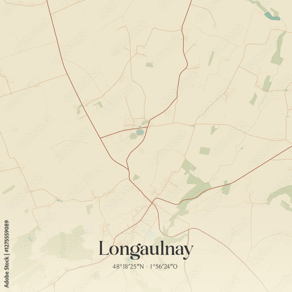 Fototapeta premium Vintage map of Longaulnay, France.