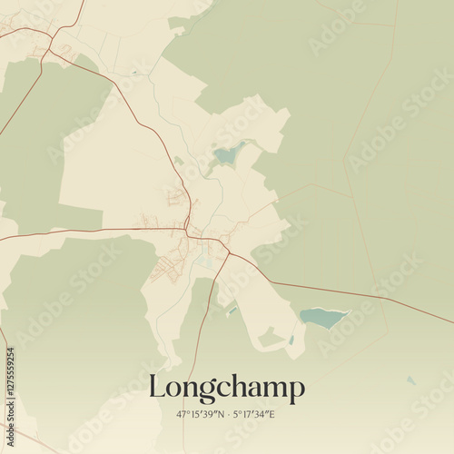 Tableau sur toile Vintage map of Longchamp, France.
