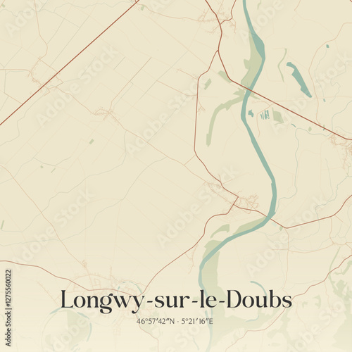 Vintage map of Longwy-sur-le-Doubs, France.