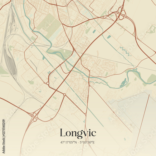 Vintage map of Longvic, France.