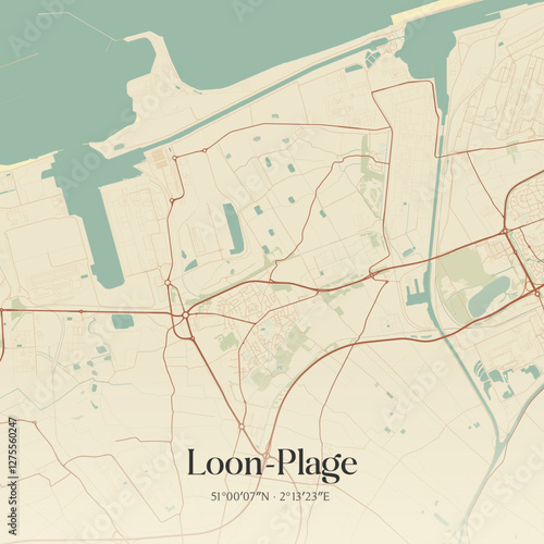 Vintage map of Loon-Plage, France.