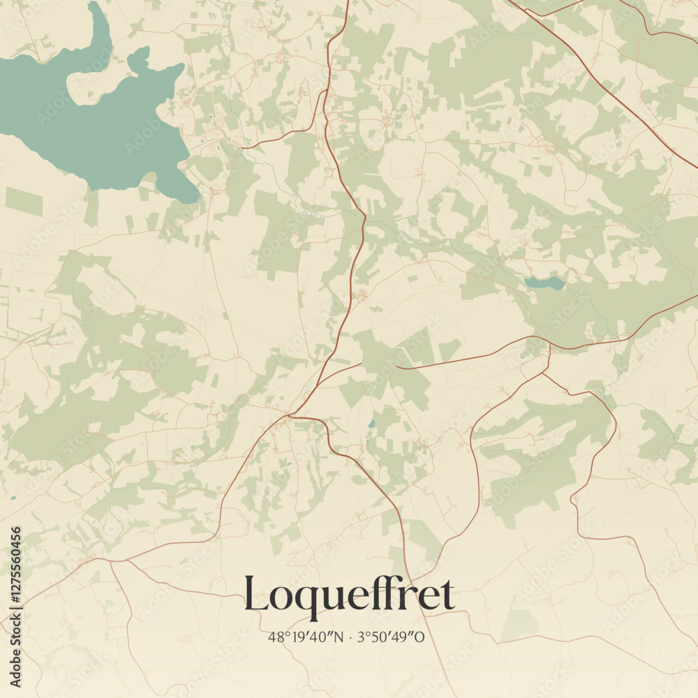 Fototapeta premium Vintage map of Loqueffret, France.