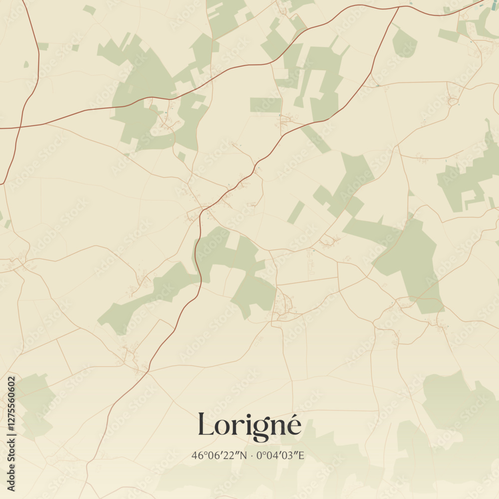 Obraz premium Vintage map of Lorigné, France.